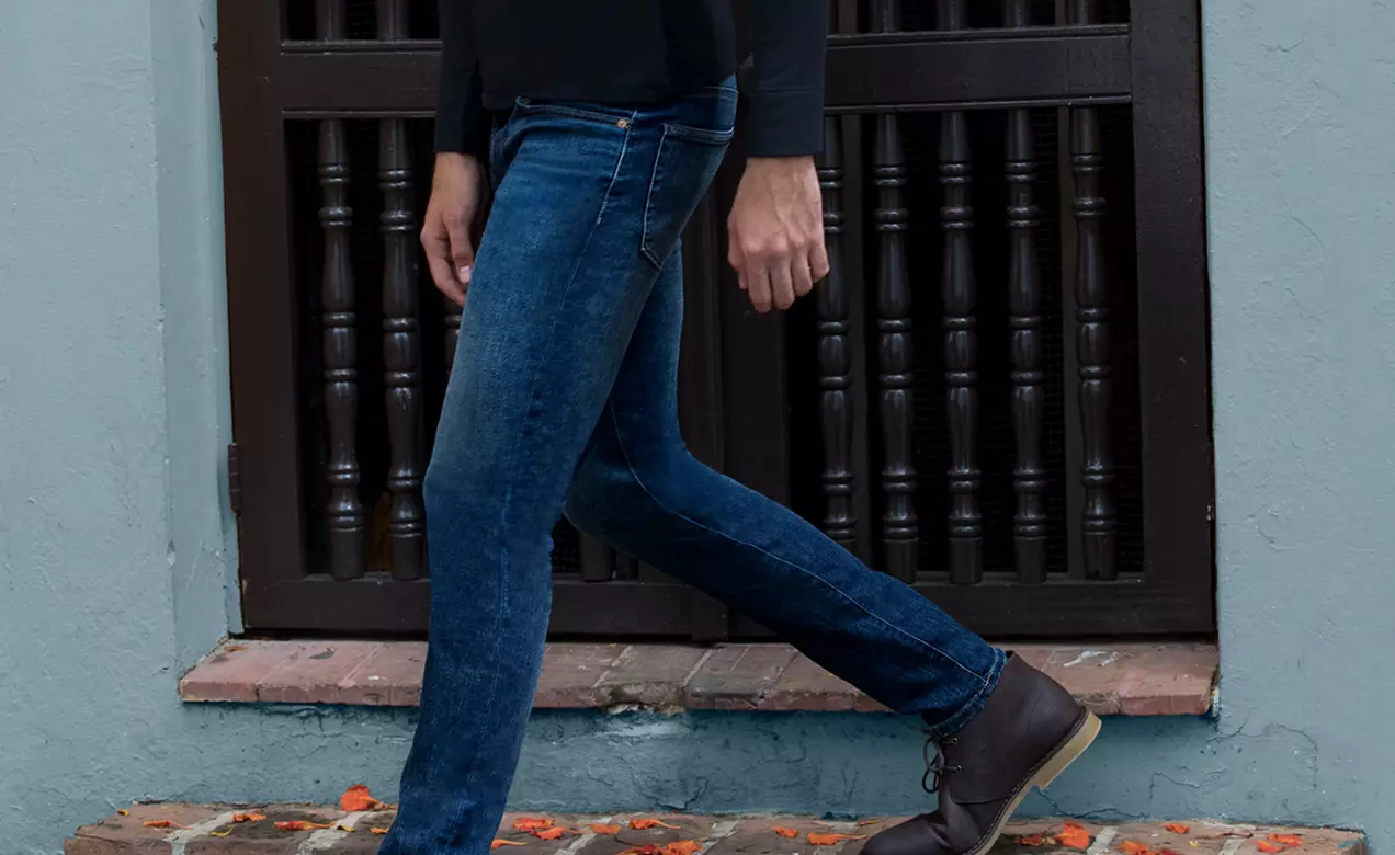 Performance denim jeans powered by COOLMAX® EcoMade ALL SEASON technology offers sustainable year-round comfort.